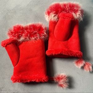 Red faux fur gloves
